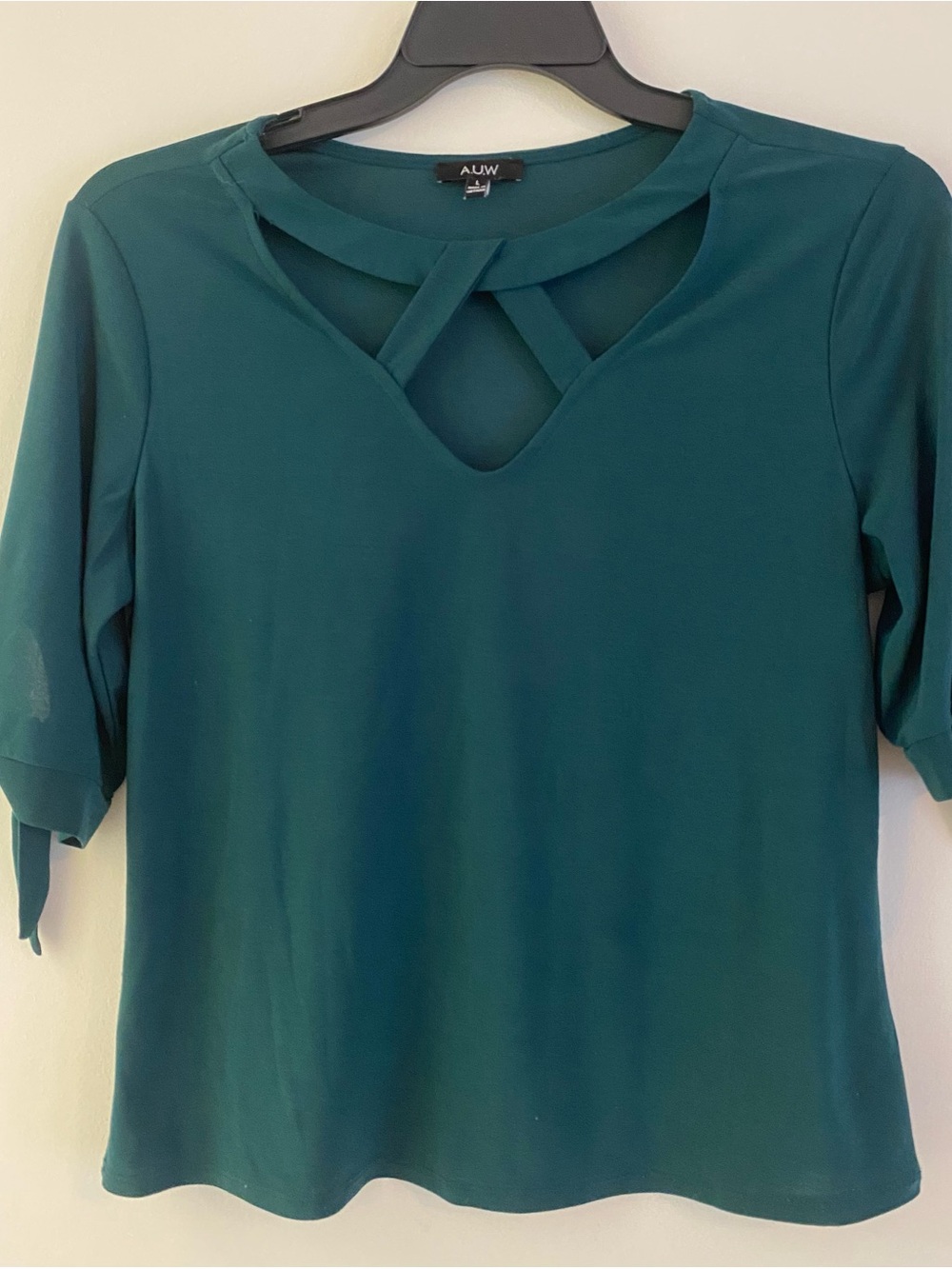 AUW Teal Green Crisscross Short Sleeve Women's Top